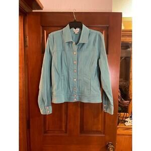 Stretchy teal blue rhinestone accent  denim jacket L